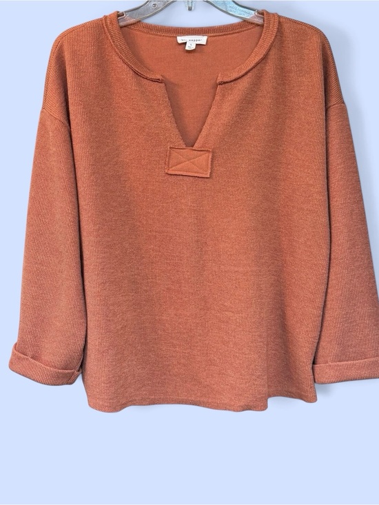 Blu Pepper Sweaters - Blu Pepper Terracotta Ribbed Knit Notched V-Neck Top Pullover Sweater Size L